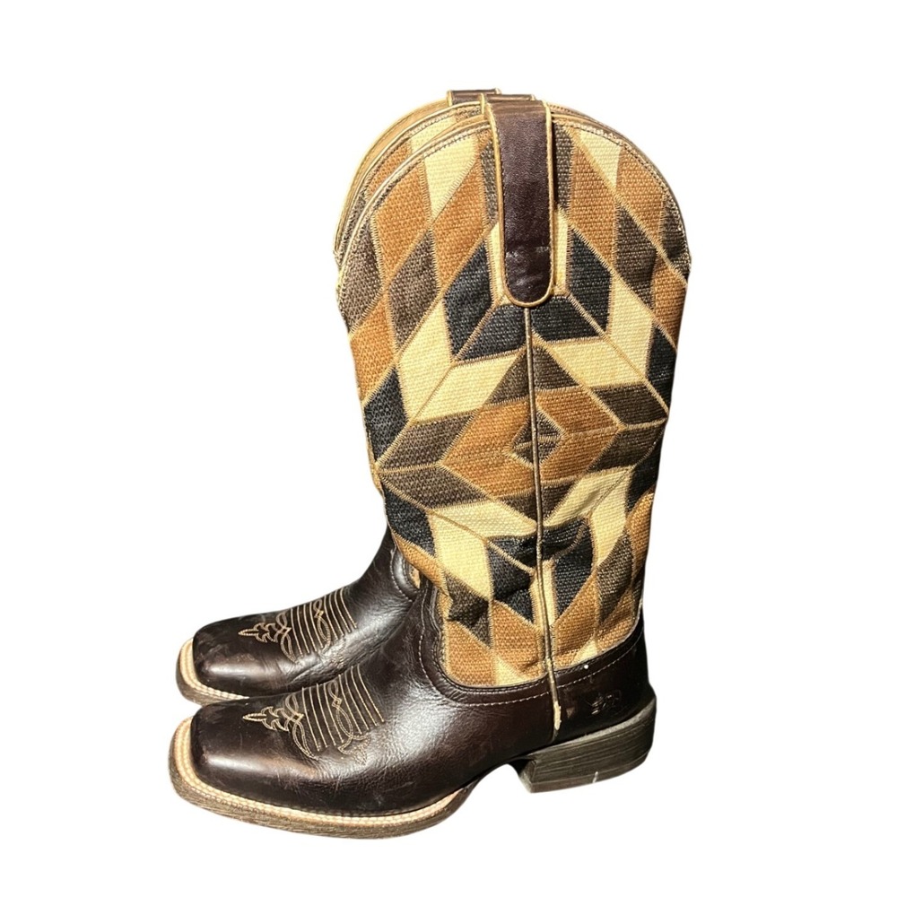 Ariat Miranda Western Boots Womens 9B Brown Geometric Leather Square Toe Cowboy